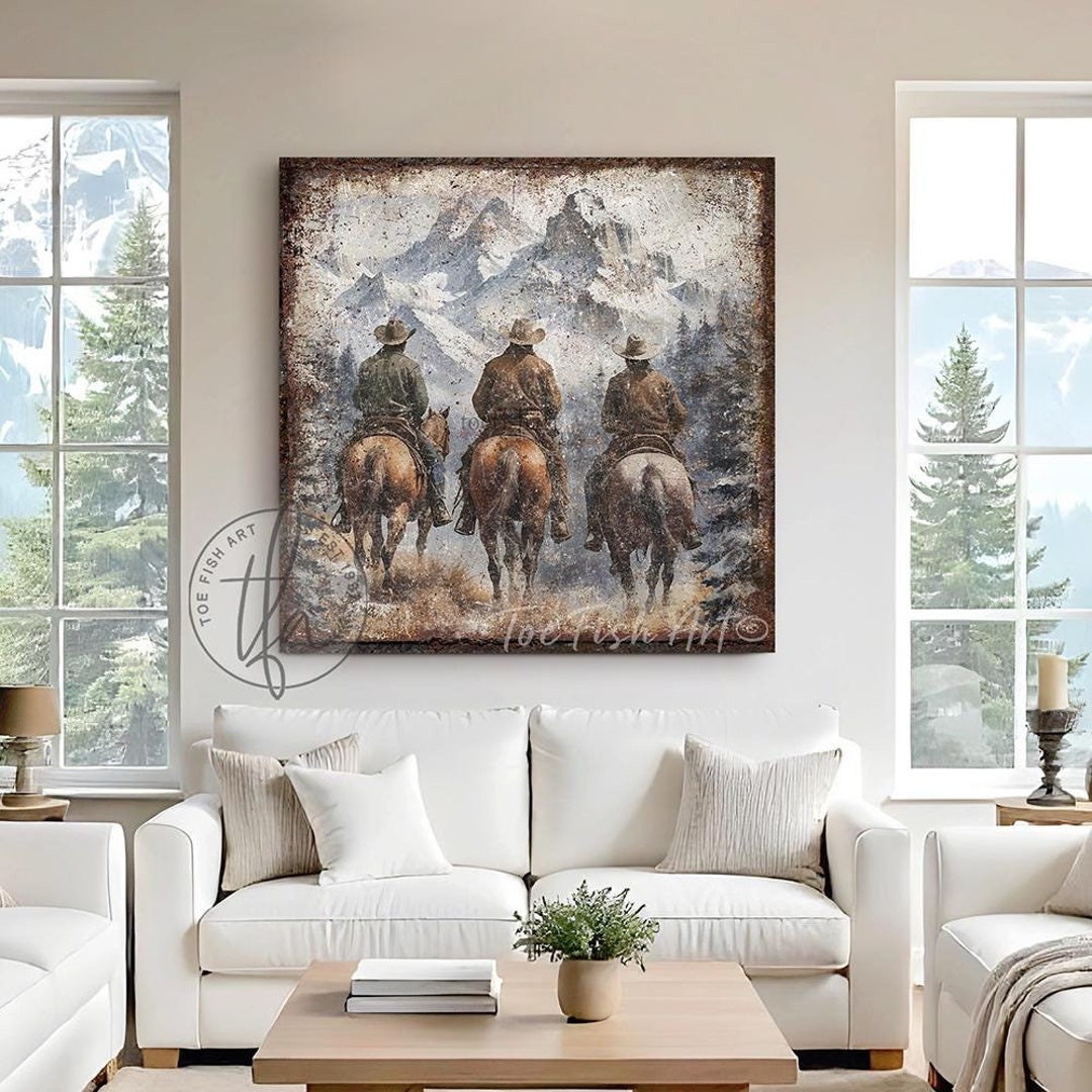 Vintage Cowboys on Horseback Western Farmhouse Wall Decor Rustic ...
