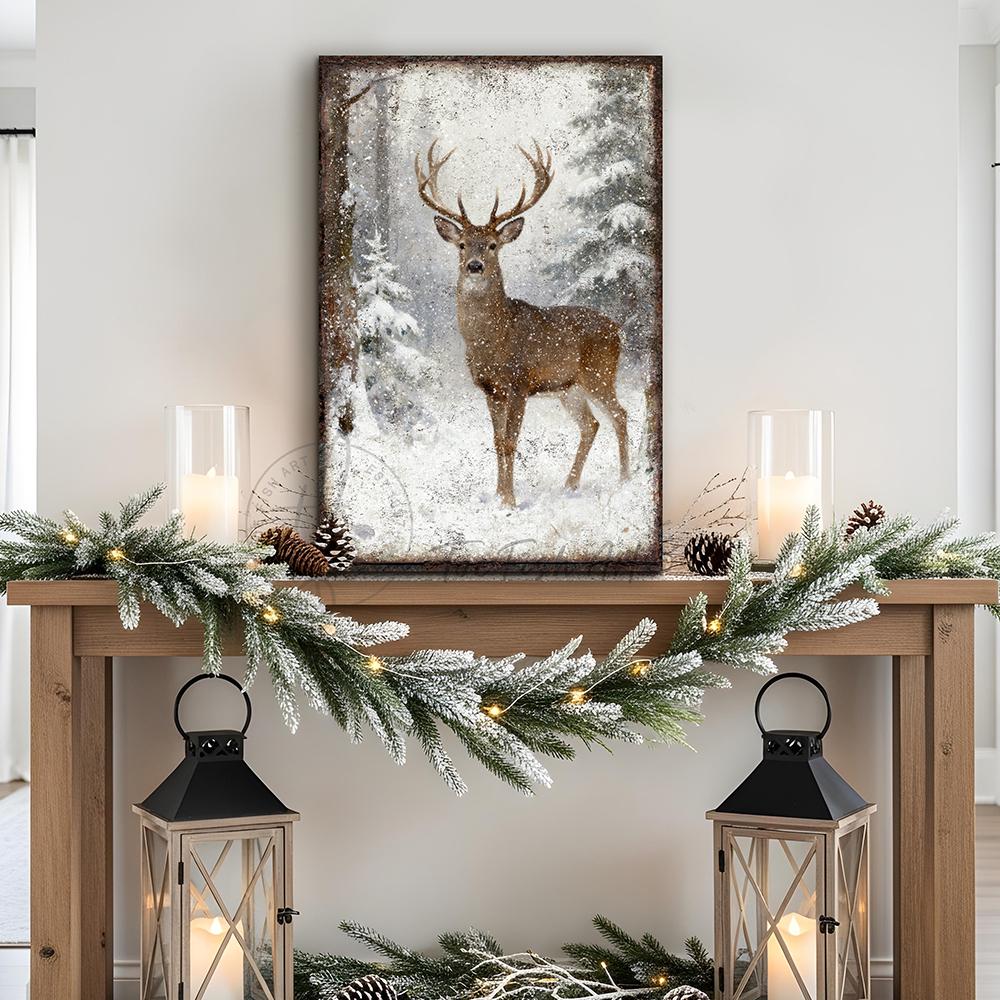 Vintage Winter Deer Sign - Rustic Christmas Wall Art, Holiday Decor ...