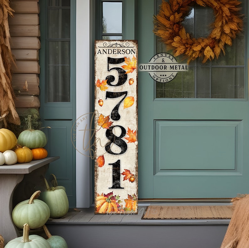 Personalized Family Name Address Sign – Rustic Fall Porch Art, Modern ...