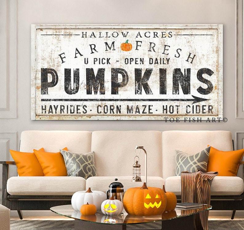 Pumpkin Patch Sign Halloween Home Decor Rustic Fall Decor Name Date Farmhouse Wall Decor Autumn Harvest Thanksgiving Vintage Canvas Print 