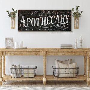 Apothecary Sign Rustic Farmhouse Wall Decor Personalized Last name Established Sign Custom Family Wall Art Gift For Her Modern Farmhouse Art image 2