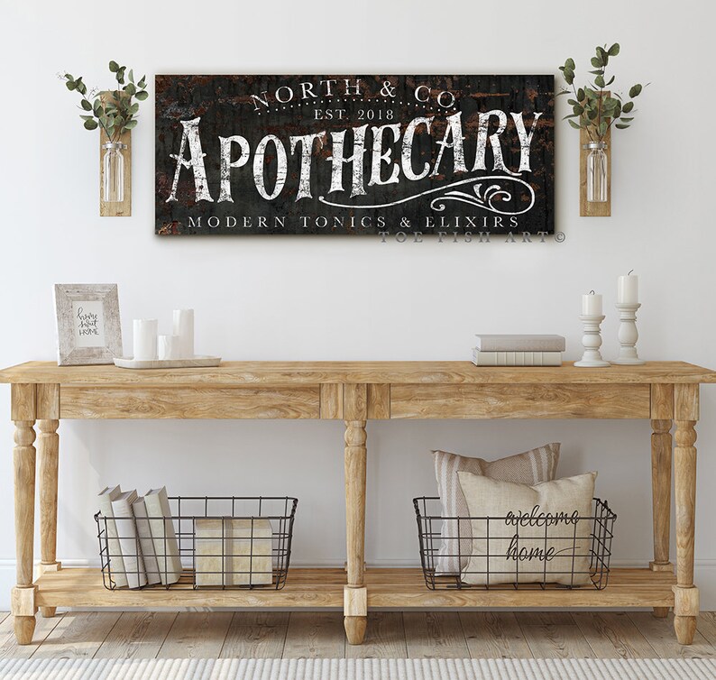 Apothecary Sign Rustic Farmhouse Wall Decor Personalized Last name Established Sign Custom Family Wall Art Gift For Her Modern Farmhouse Art image 2