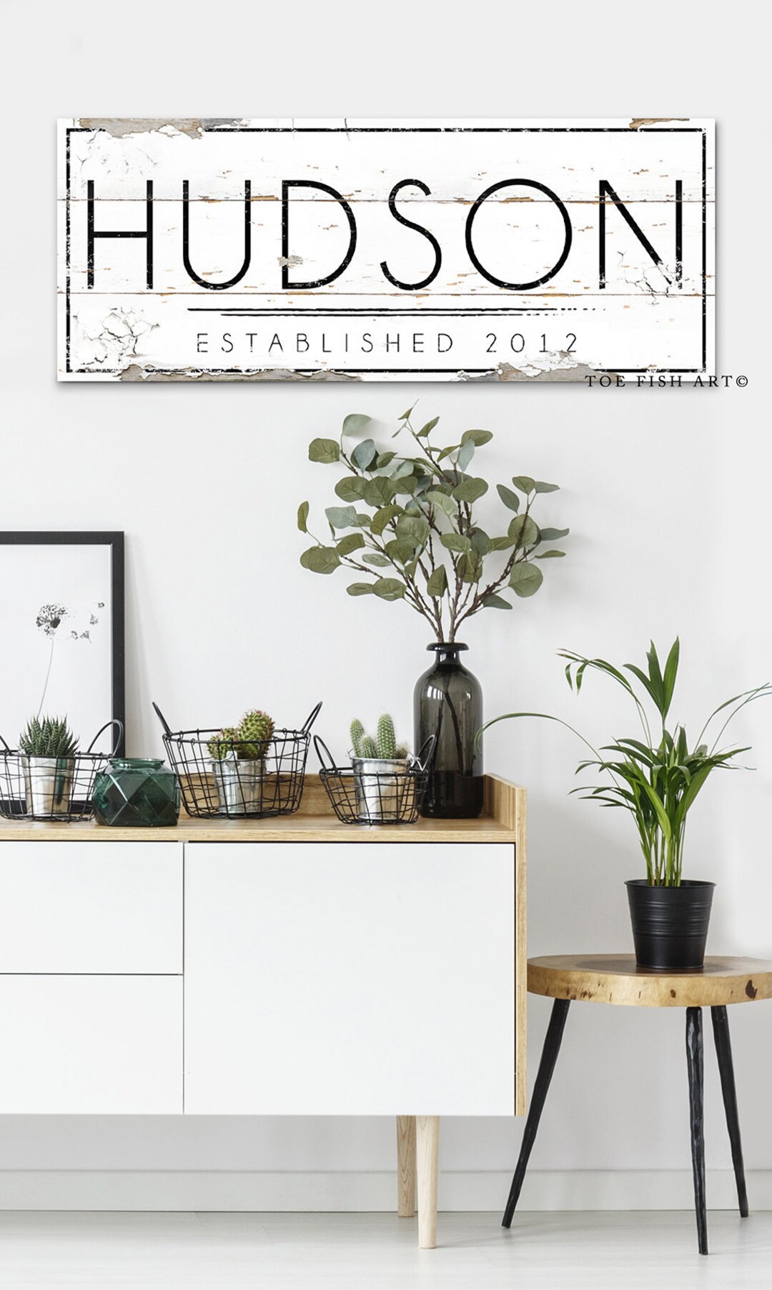 Modern Farmhouse Wall Decor Family Last Name Established Sign Faux Wood ...