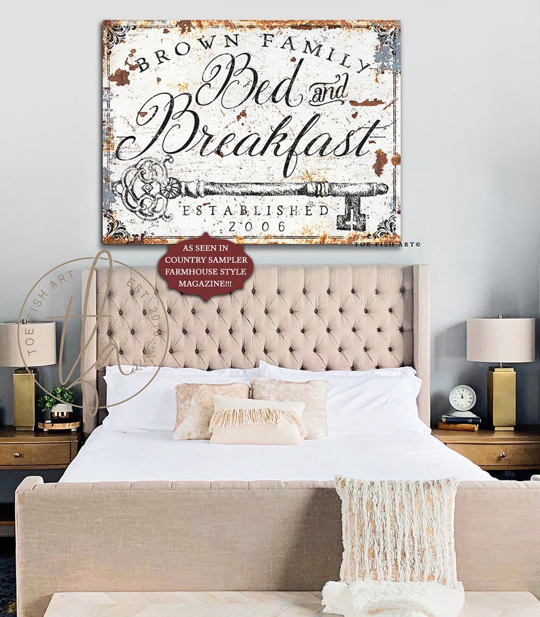 Bed and Breakfast Sign Rustic Farmhouse Wall Decor Name Established Sign Personalized Guest ...