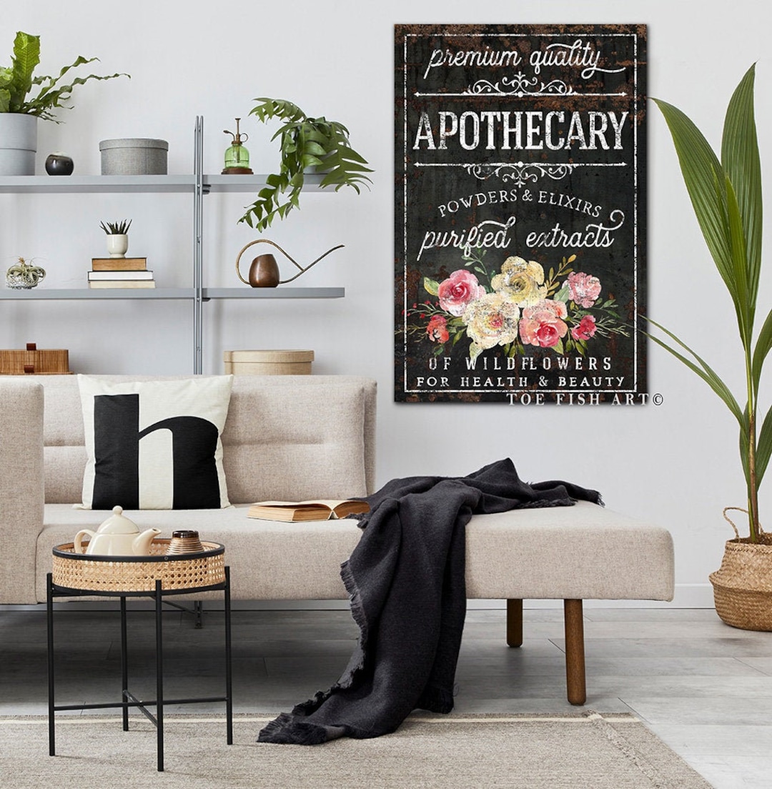 Apothecary Sign With Flowers Modern Farmhouse Wall Decor Custom Family