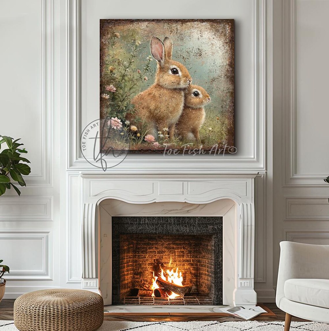 Vintage Bunny Sign Easter Decoration Rustic Spring Rabbit Wall Art ...