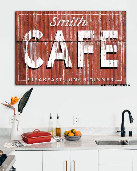 Rustic Kitchen Wall Decor Last Name Established Sign Personalized Vintage Cafe Custom Canvas Art Country Kitchen Wall Decor Modern Farmhouse