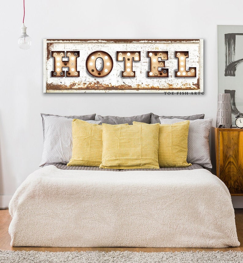 Hotel Sign Modern Farmhouse Wall Decor Bedroom Wall art Rustic Industrial Vintage Welcome Guest Room Large Canvas Sign Marquee Motel Sign