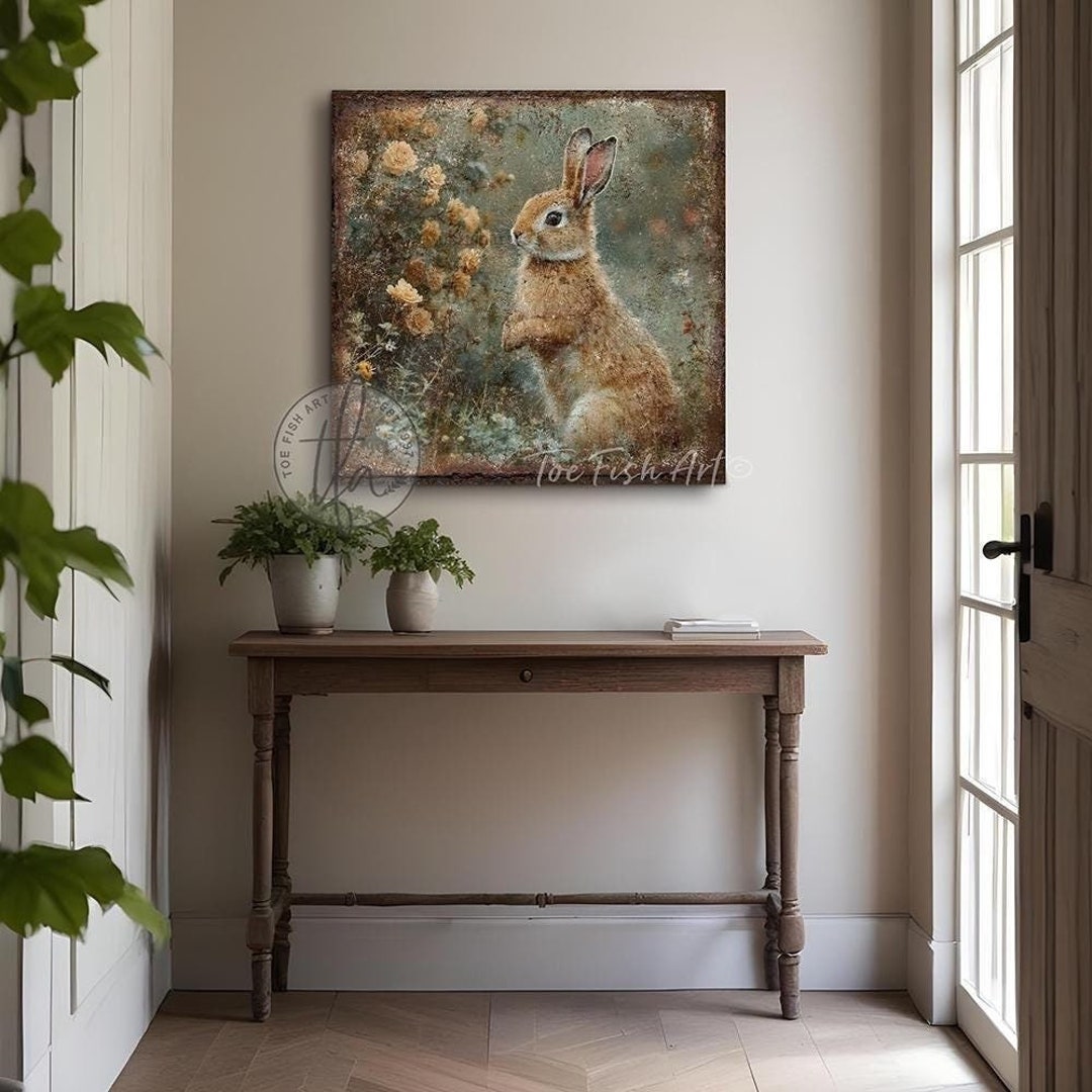 Vintage Bunny Sign Modern Farmhouse Wall Decor Rustic Easter Rabbit Art ...