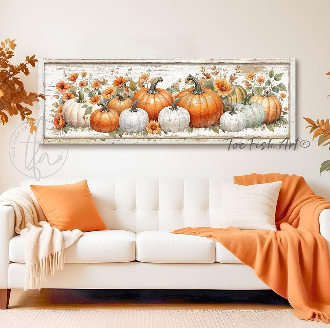 Vintage Pumpkin Patch Art – Rustic Fall Autumn Farmhouse Wall Decor ...