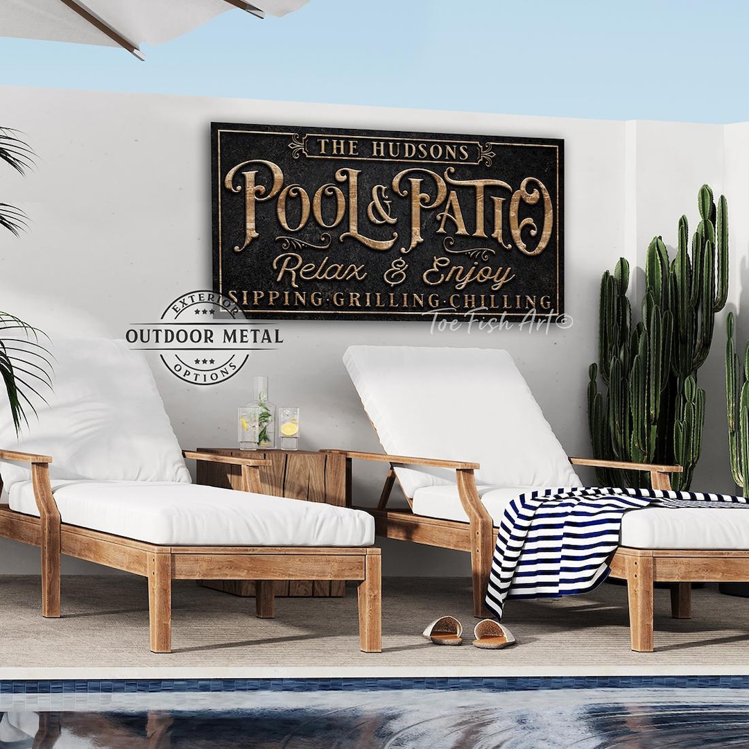 Personalized Pool and Patio Sign - Custom Family Name, Outdoor Metal ...