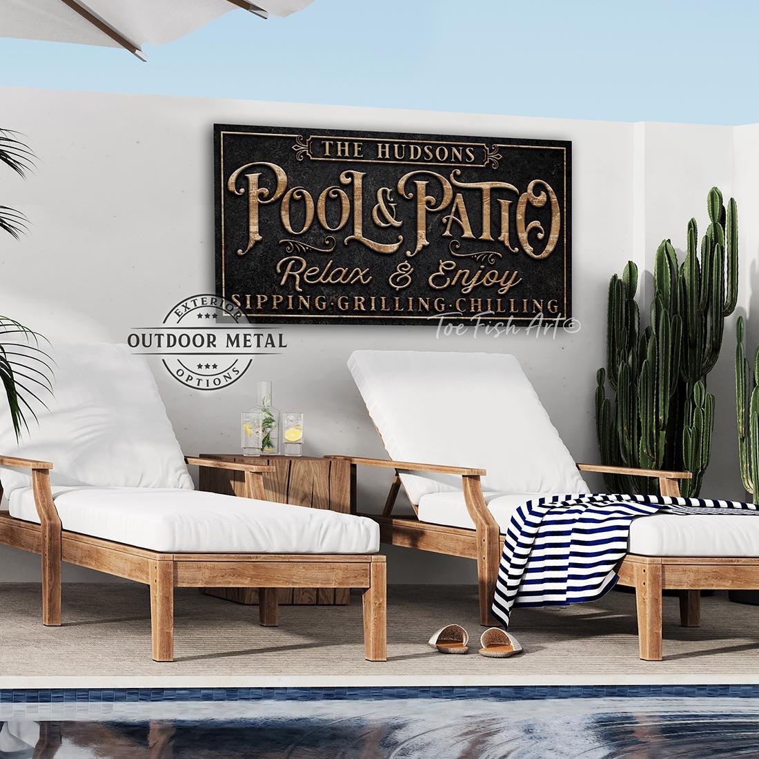 METAL SIGN! Personalized Pool & Patio Sign Backyard Bar and Grill Pool Deck Custom Family  Name Sign Modern Farmhouse Wall Art Rustic Print