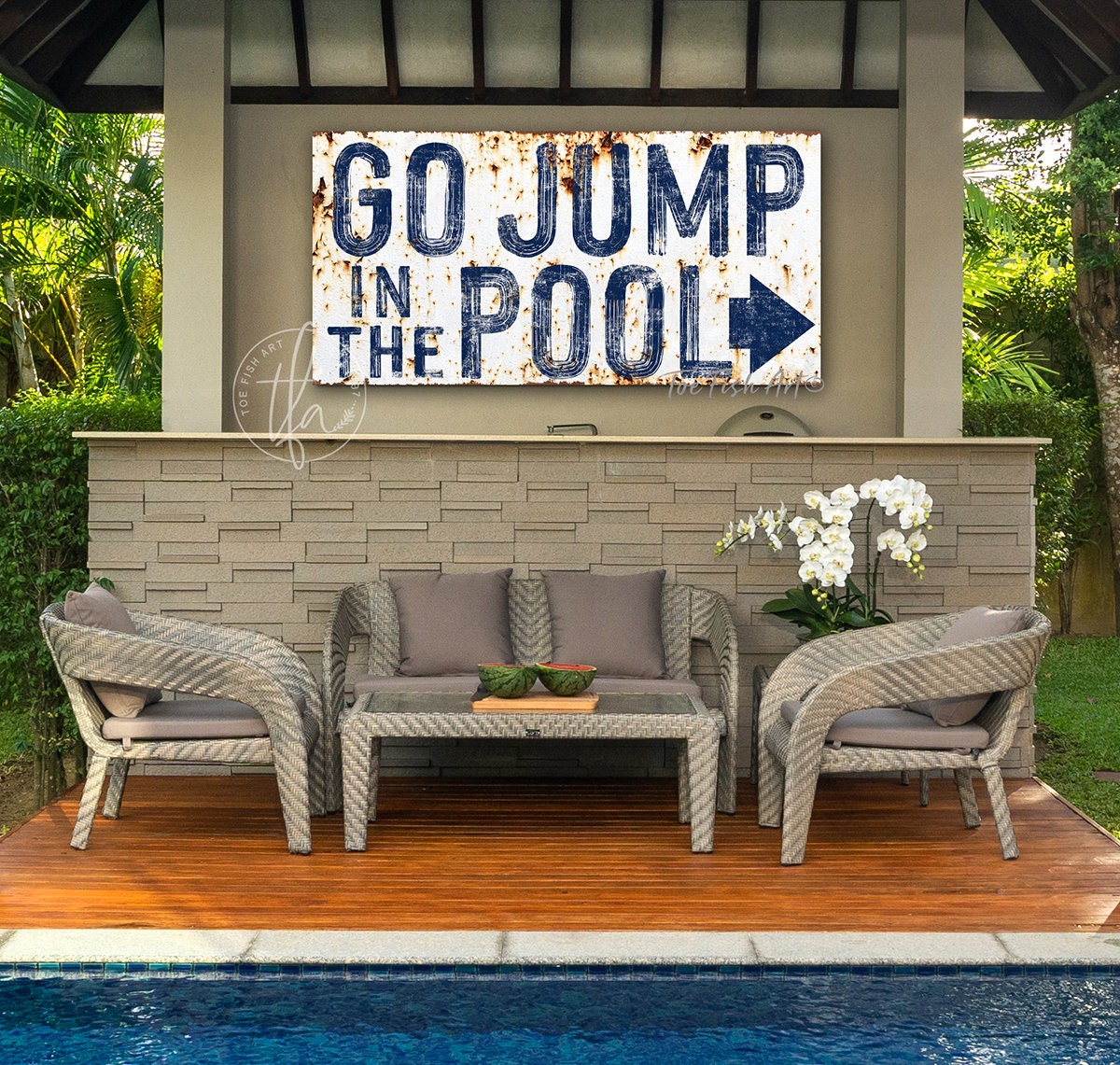 Go Jump in the Pool Sign Lounge Signs Rustic Pool House Farmhouse Wall ...