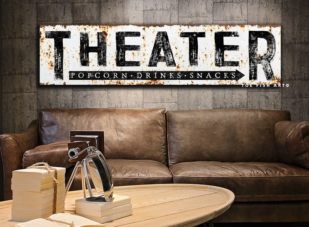 Modern Farmhouse Wall Decor Family Theater Sign Large Rustic Wall Art ...