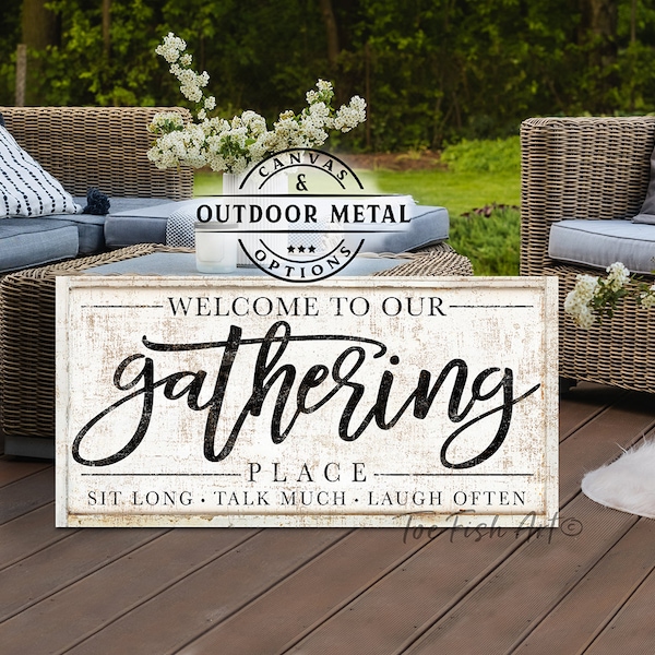 METAL SIGN! Personalized Patio Sign Gathering Place Rustic Backyard Bar & Grill Pool Deck Lanai Porch Custom Outdoor Modern Farmhouse Decor
