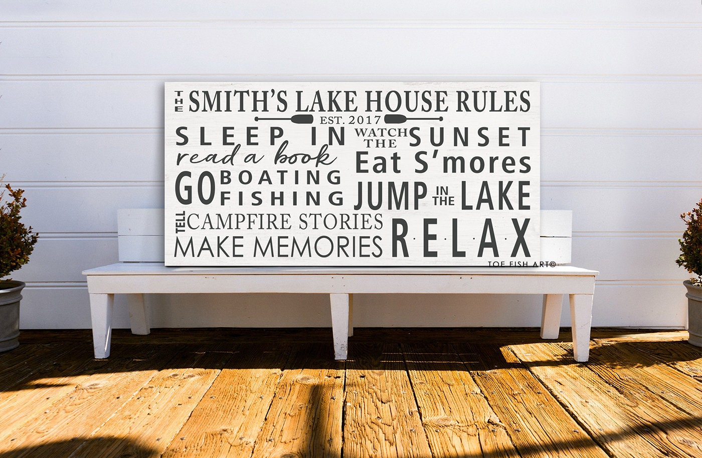 CUSTOM Lake House Rules Canvas Print Horizontal Cabin Sign Etsy