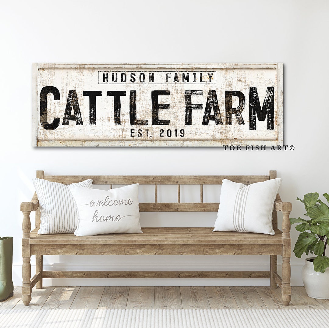 Modern Farmhouse Decor Cattle Sign Last Name Family Established Sign ...