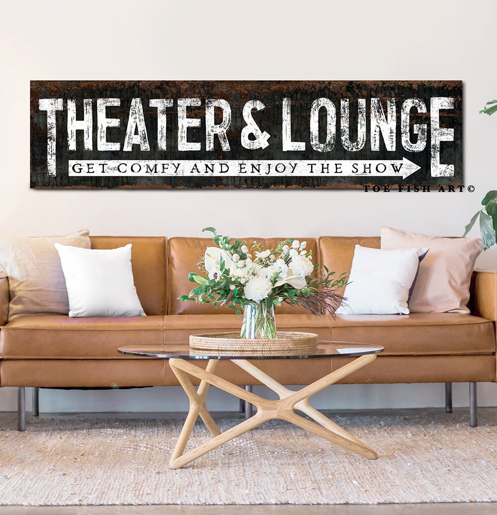 Modern Farmhouse Wall Decor Family Theater Sign Large Rustic Wall Art ...