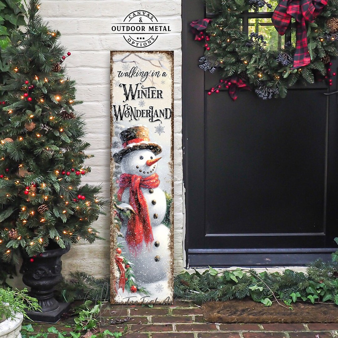 Vintage Christmas Front Porch Sign Rustic Snowman Decor Winter ...