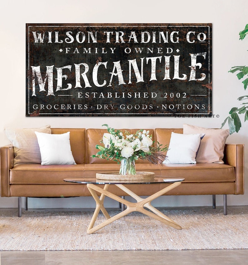 Last Name Family Name Modern Farmhouse Wall Decor Custom Personalized Home Mercantile Trading Company General Store Canvas Print Wall Art
