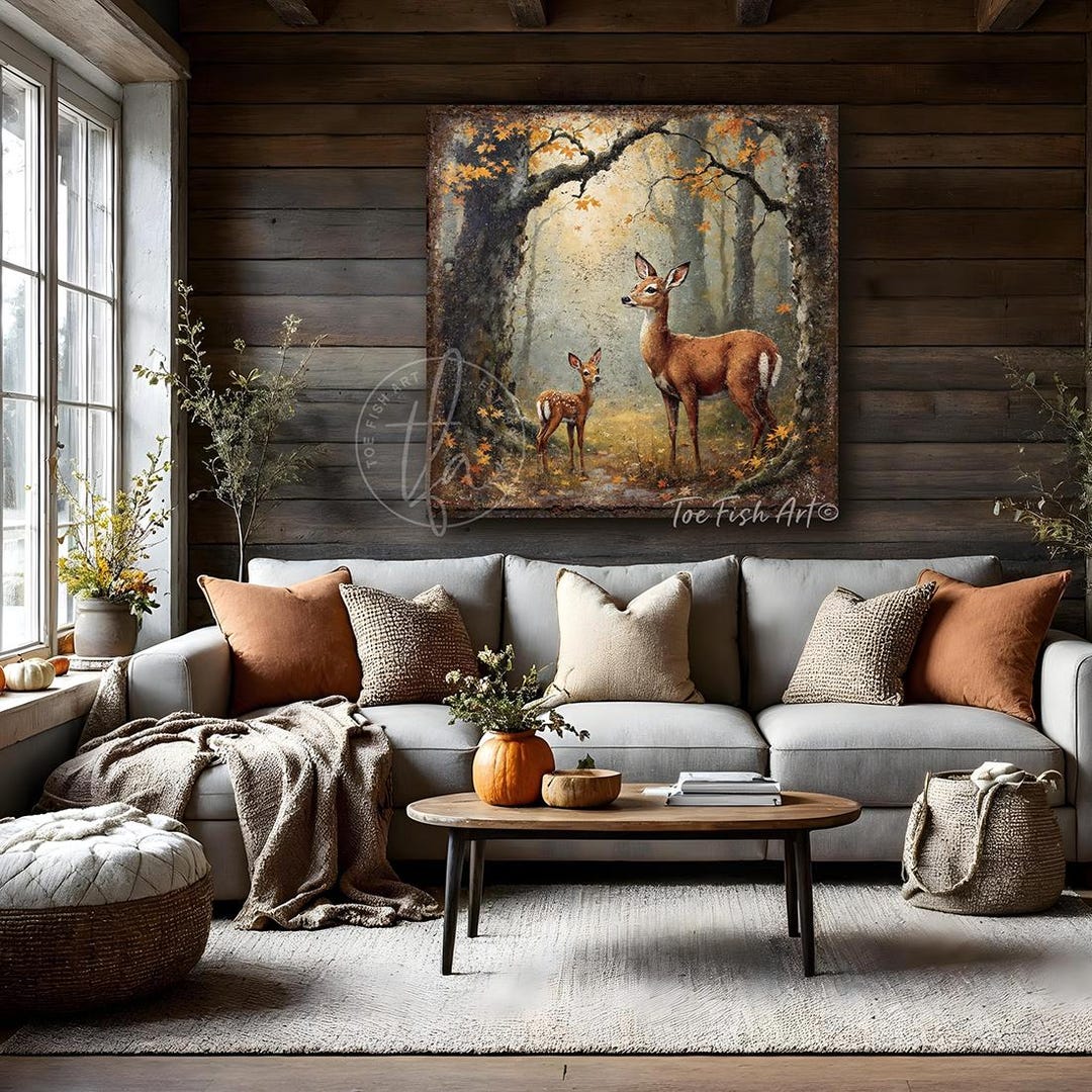 Vintage Deer Wall Art - Rustic Fall Sign, Autumn Decoration, Modern ...
