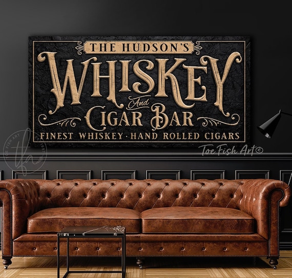 Whiskey and Cigar Bar Sign Man Cave Personalized Family Sign Etsy