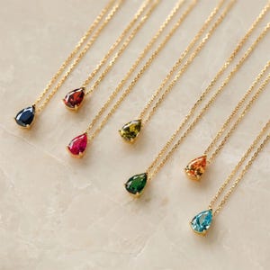 Teardrop Birthstone Necklace, Custom Gemstone Pendant, Dainty Personalized Necklace, Gift for Mom, Custom Jewelry, Birthstone Pendant