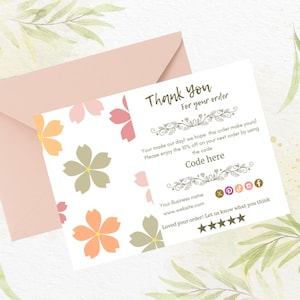 Florale Dankeskarte - Schönes, handillustriertes Design | Personalisierte Blumen Dankeskarte | Elegantes und professionelles Design Personalisierbar