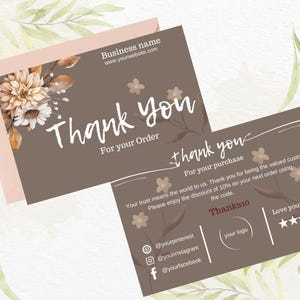 花柄サンキューカード | デジタルサンキューカード | PDF印刷可能な花柄サンキューカード | ご購入ありがとうございますカード