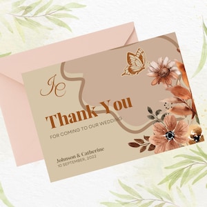 carte de remerciement élégante pour mariage | Design minimaliste moderne | Modèle modifiable, je téléchargement immédiat | Carte de remerciement imprimable personnalisée