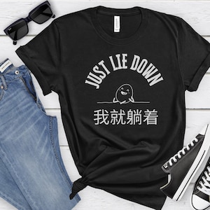 Just Lie Down, positive vibes shirt, Funny Chinese Character, mindful Tee shirt, mindful gift for her or him, Inspirational Shirt
