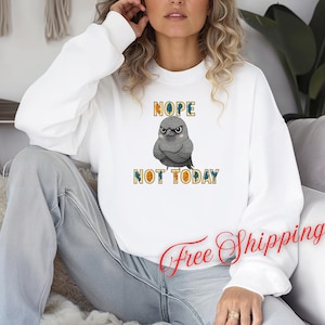 Sudadera con el pájaro "No, hoy no", suéter divertido de pájaro gruñón, camiseta antisocial, regalo acogedor para un día tranquilo, suéter con estampado de animales de dibujos animados