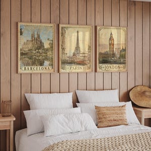 London, Barcelona, Paris Landmarks Posters, Digital Download, Poster Set