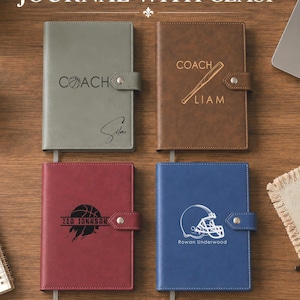 Personalized Vegan Leather Journal with Clasp, Engraved Diary, Coach Gift