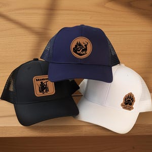 Engraved Hunting Trucker Hat, Leatherette Patch Cap, Gift for Him