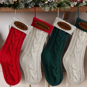 Custom Engraved Leather Patch Stockings with Names, Family Christmas Stockings, Holiday Home Decor Gift Idea