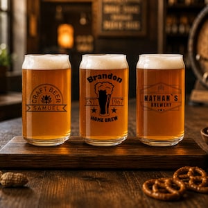 Customizable Craft Beer Can Glass, Personalized Home Brew Gift, Beer Lover Husband Gift, Initial Printed Pint Glass, Custom Beer Glassware