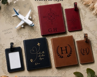 Personalized Engraved Leatherette Passport Cover & Luggage Tag Set