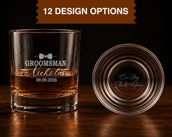 Personalized Engraved Groomsman Whiskey Glass, Monogrammed Best Man Proposal Gift, Wedding Party Favor, Personalized Bottom Text Rocks Cup