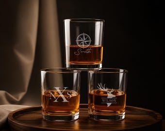 Personalized Monogrammed Whiskey Glass, Custom Name Engraved Rocks Glass, Men Cave Glassware, Barware Gift for Men, Father's Day Present
