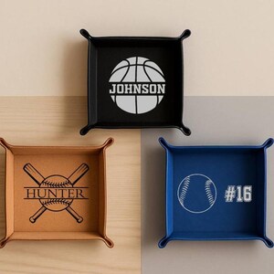 Custom Vegan Leather Valet Tray for Sport Team, Personalized Football Player Gift, Engraved Snap Tray, Football Fan Vegan Leather Gifts
