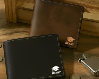 Custom Graduation Wallet, Class of 2026 Wallet, Graduate Gift for Him, Personalized Leather Wallet, Engraved Name Wallet