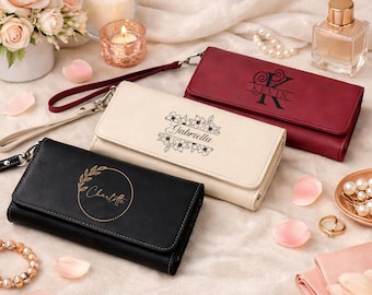 Anpassbare vegane Leder Geldbörse für Frauen, einzigartiges graviertes Muttertagsgeschenk, personalisierte erste Frauen Geldbörse, Kunstleder Valentinstag Geschenk