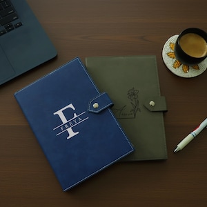 Aangepaste naam gegraveerd elegant notitieboek, veganistisch leren dagboek met sluiting, kunstleren dagboek met monogram, esthetisch kunstleer cadeau voor haar