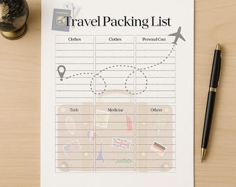Lista de verificación de viaje personalizable - Descarga digital