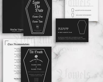 Invitaciones de boda góticas: Hasta la muerte, RSVP, Reserva la fecha (Descarga digital)