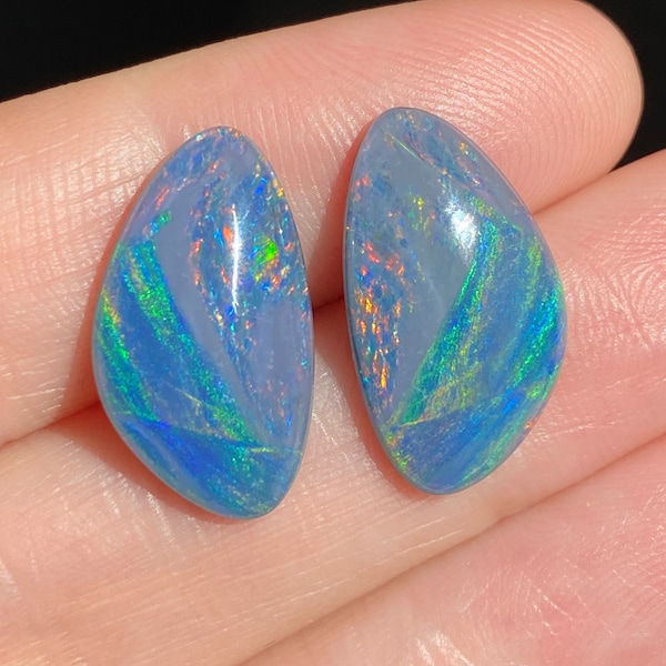 19 x 11 x 3.5mm - Australian TRIPLET - Freeform pair - Lightning Ridge Opal - Coober Pedy - Cabochon -Jewellery supplies - PH186