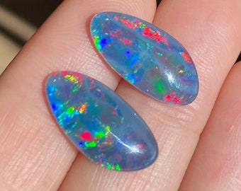 22 x 11 x 3.5mm - Australian TRIPLET - Freeform pair - Lightning Ridge Opal - Coober Pedy - Cabochon -Jewellery supplies - PH174