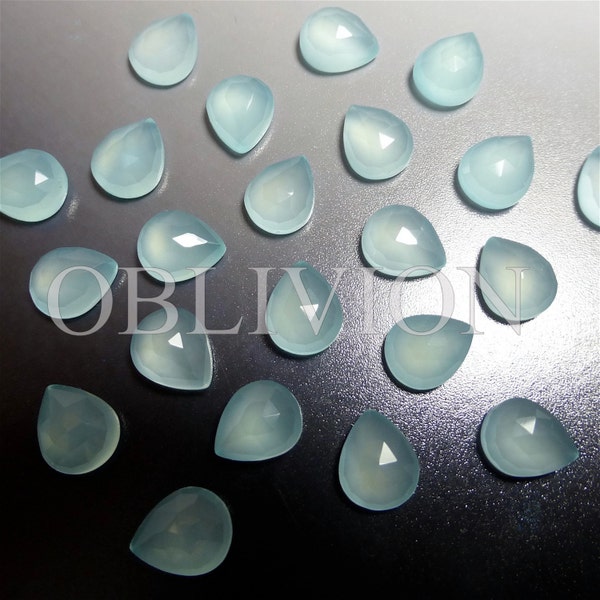 Aqua Chalcedony - Pear Rose Cut 7.5 x 9mm - Gemstone Supplies - Mint Seafoam Blue Green - GN19