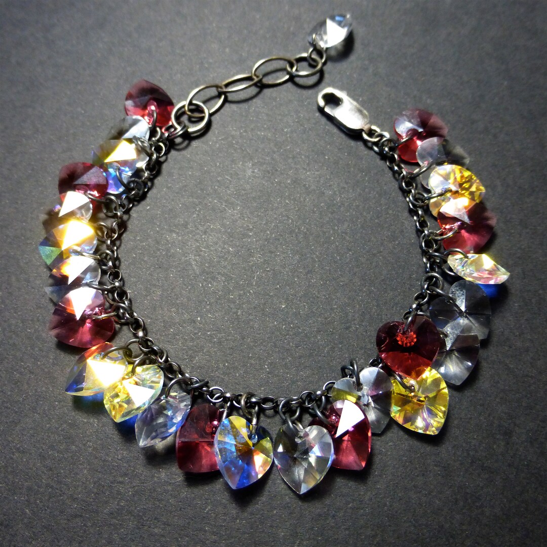 Swarovski Sterling Silver Charm Bracelet Swarovski Hearts Etsy